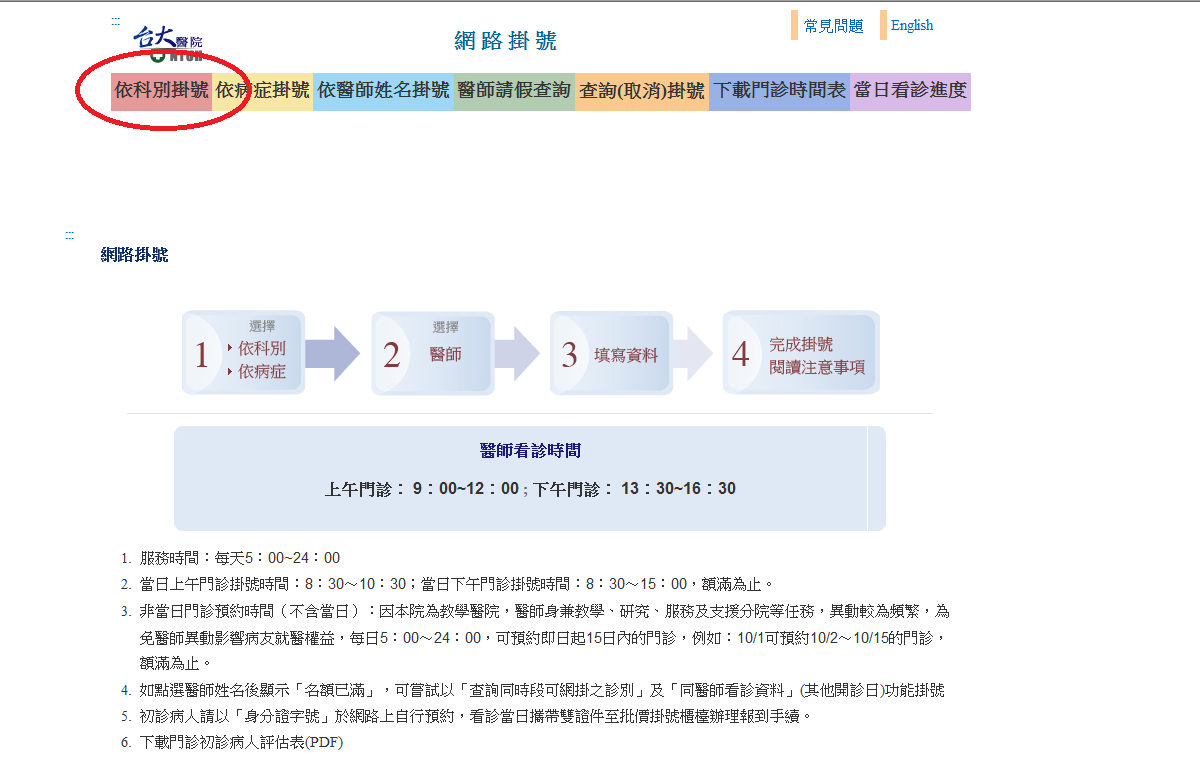 科別掛號