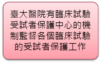 臺大醫院有臨床試驗受試者保護中心的機制監督各個臨床試驗的受試者保護工作