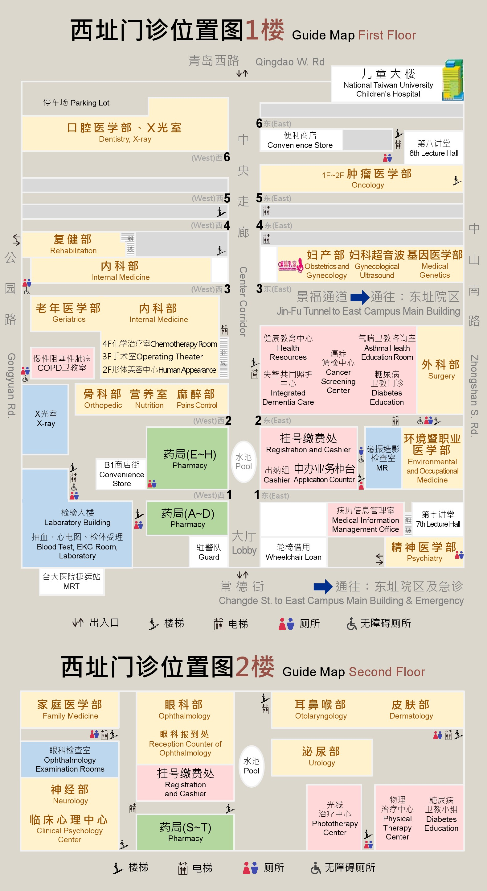 台大医院总院门诊位置简略指引图