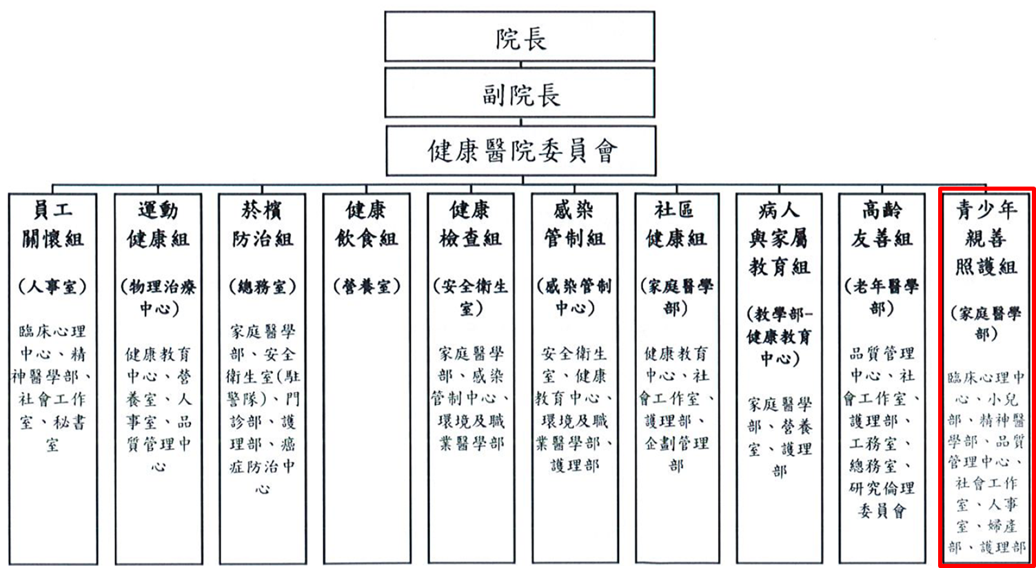 臺大醫院健康醫院委員會組成架構圖示