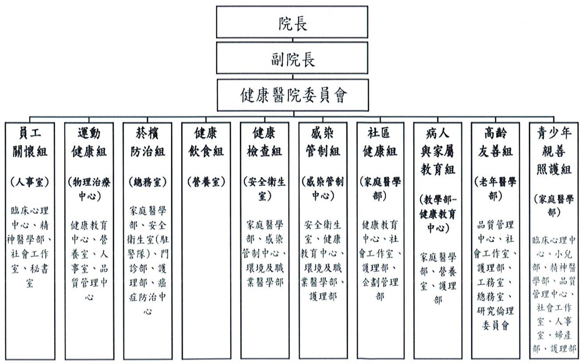 臺大醫院健康醫院委員會構成圖示